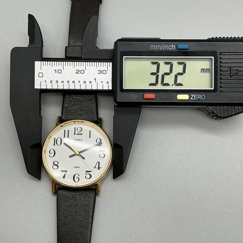 Vintage Timex Mens Watch 32mm White Dial Gold Tone Black Leather New Battery